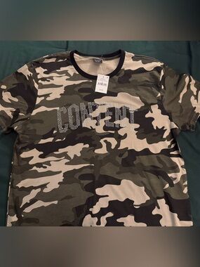 Studded Camo Content Baby Tee- Olive Camo